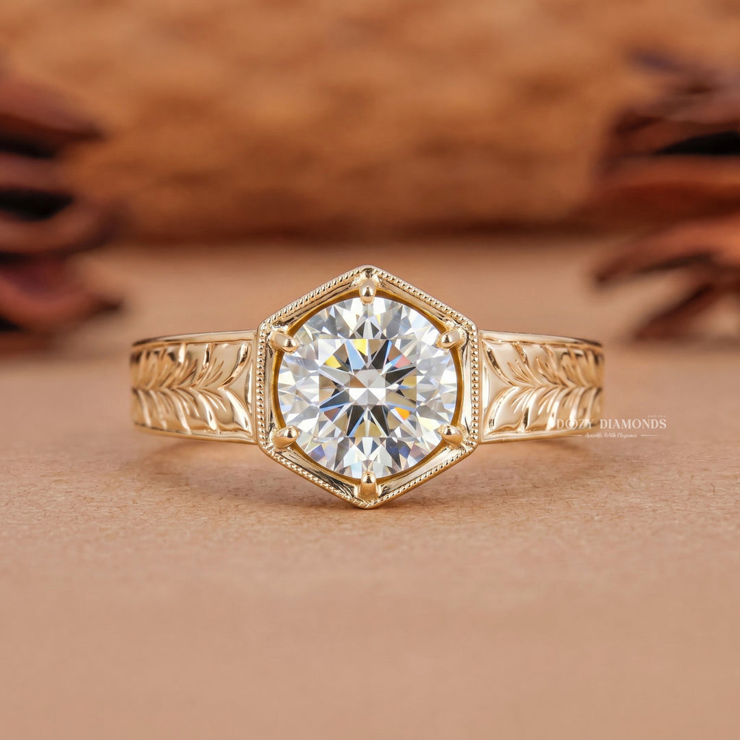 1.50CT Round E/VVS2 Hexagon Halo Lab Grown Diamond Engagement Ring