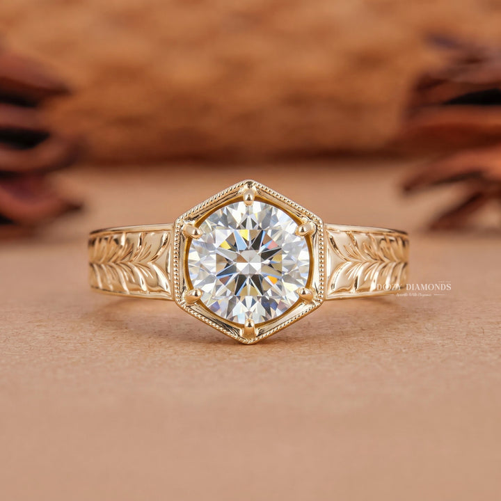 1.50CT Round E/VVS2 Hexagon Halo Lab Grown Diamond Engagement Ring