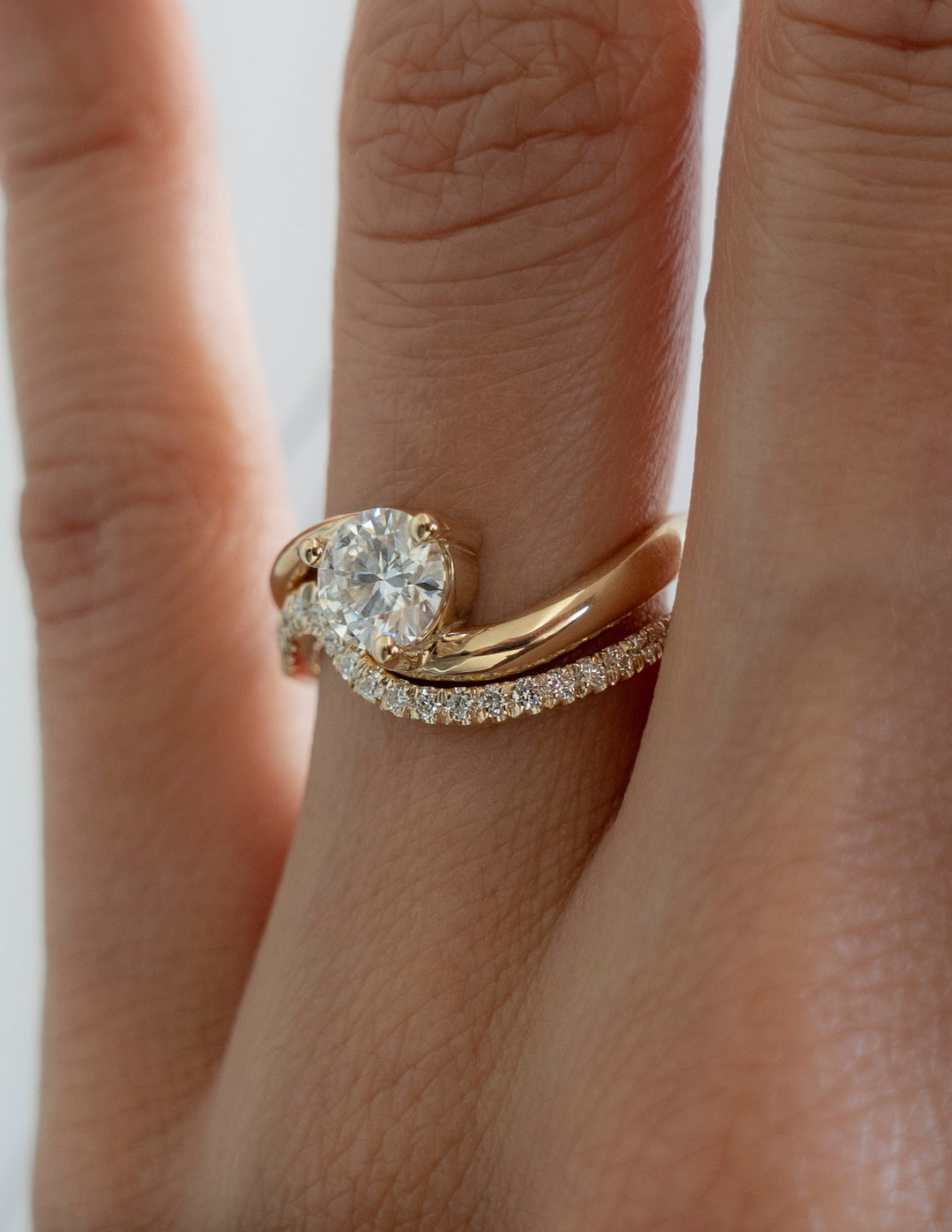 1.25CT Round Solitaire Lab Grown Diamond Ring Yellow Gold Bridal Ring Stack