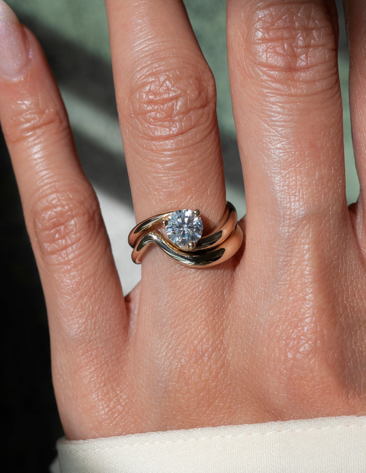 2.0CT Round Solitaire Lab Grown Diamond Ring Yellow Gold Bridal Ring Stack