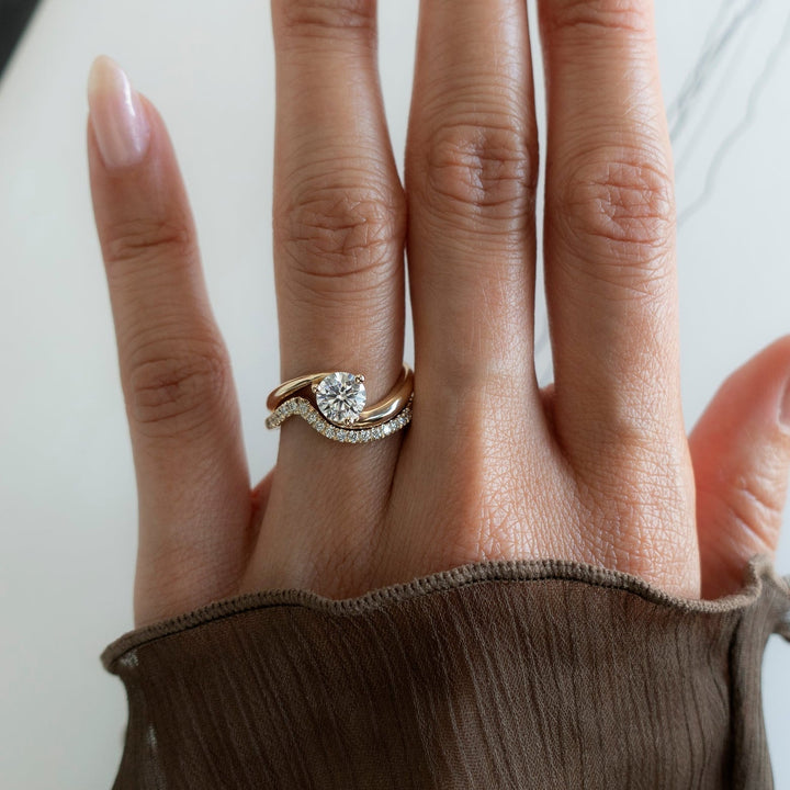 1.25CT Round Solitaire Lab Grown Diamond Ring Yellow Gold Bridal Ring Stack