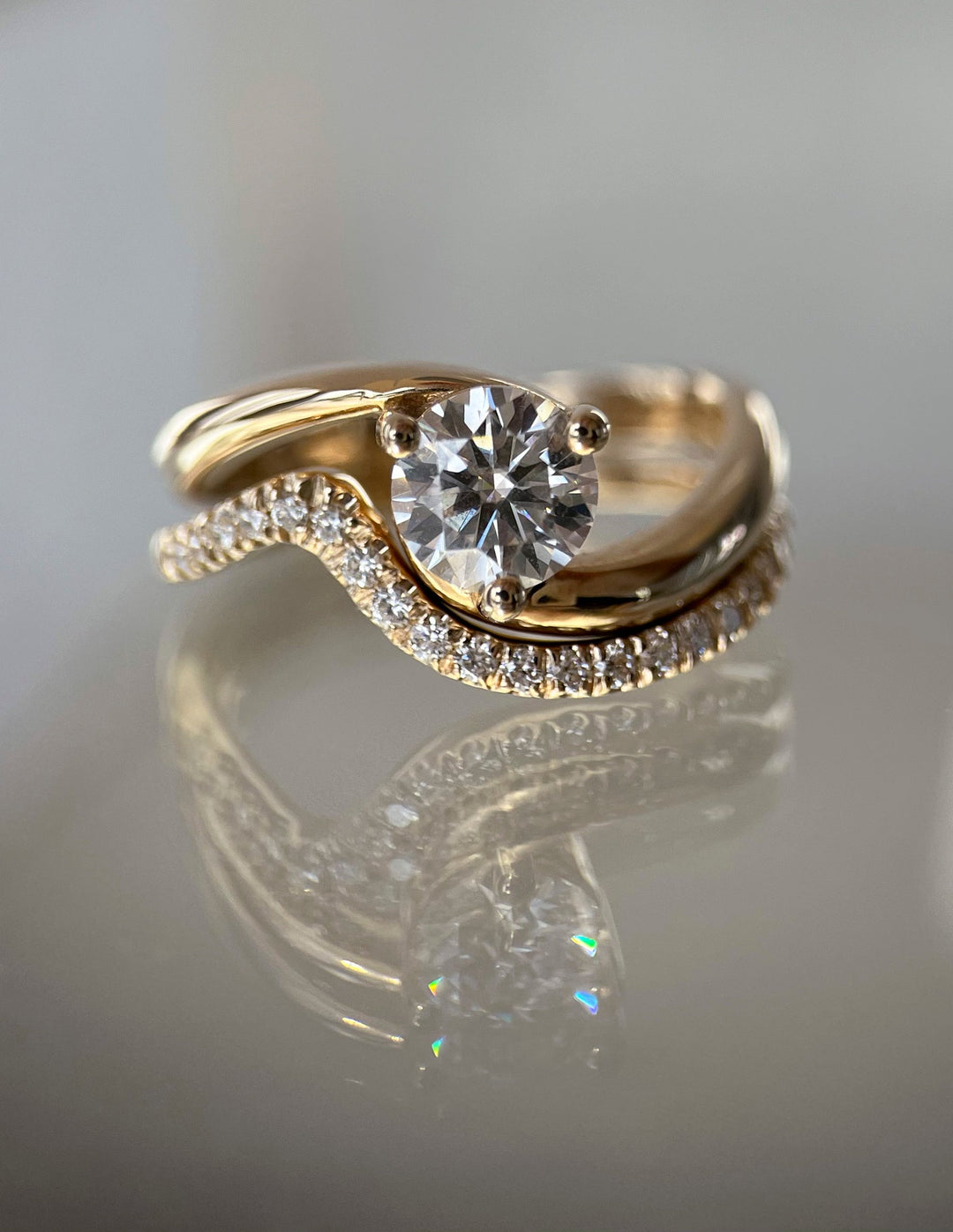 1.25CT Round Solitaire Lab Grown Diamond Ring Yellow Gold Bridal Ring Stack
