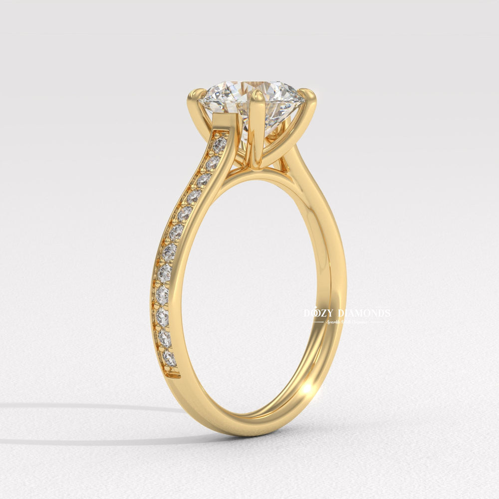 Premium round cut pave engagement ring crafted in solid gold