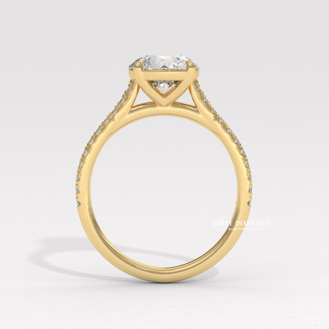 Round pave ring set with an IGI graded diamond