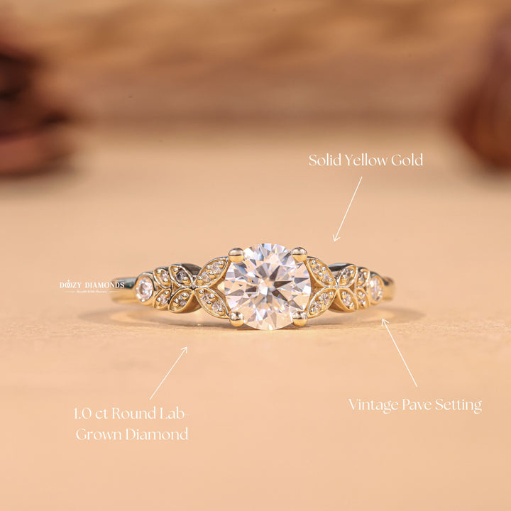 Round pave engagement ring with certified lab grown diamond