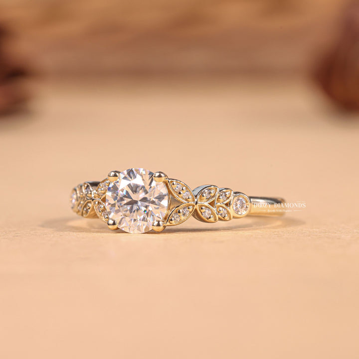 IGI certified round cut diamond in pave engagement ring setting