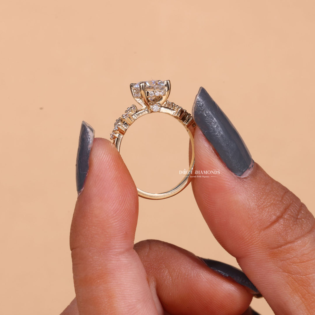Round cluster lab grown diamond ring in jewelry gift box