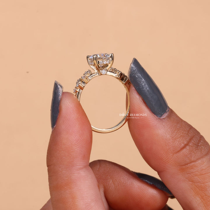 Round cluster lab grown diamond ring in jewelry gift box