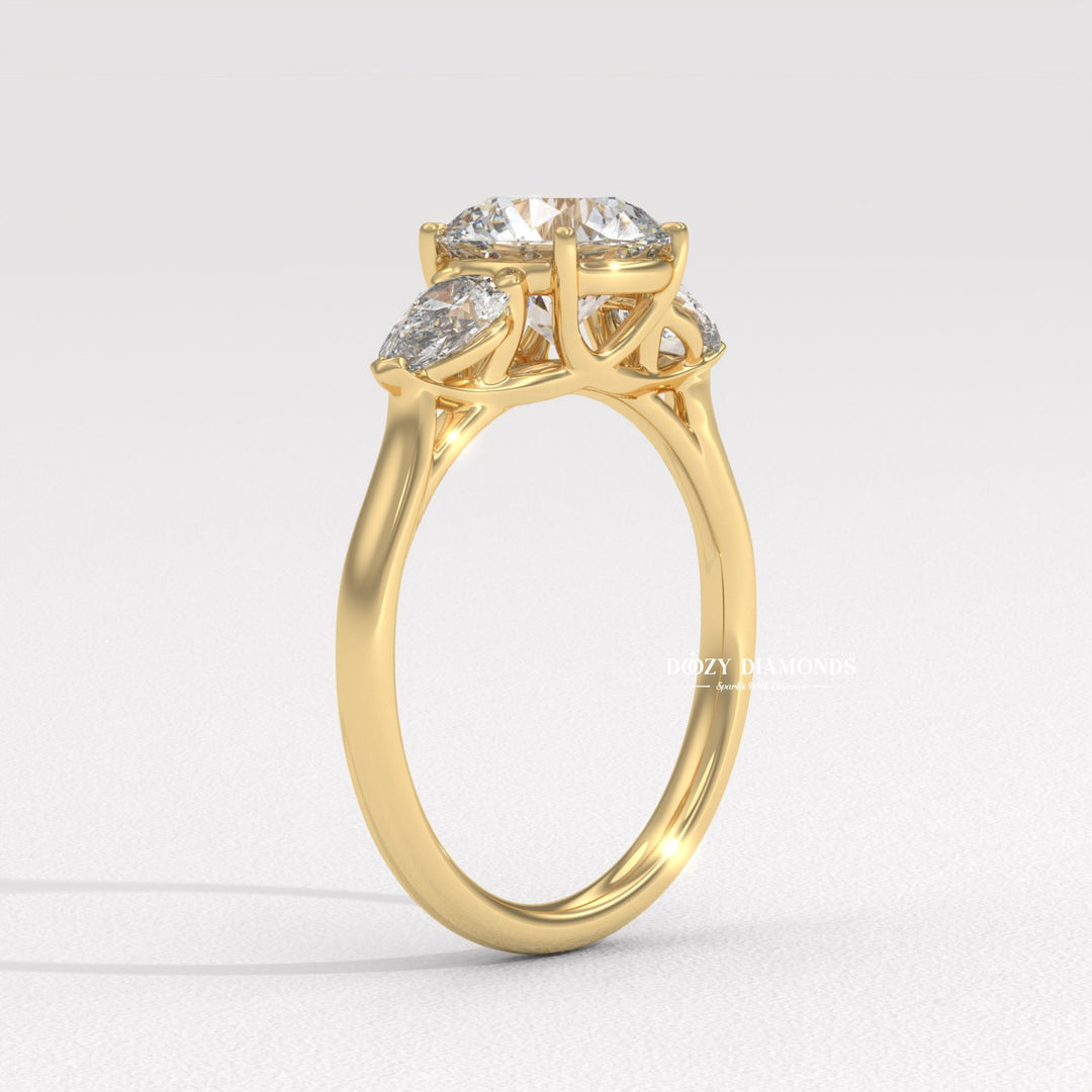 Round cut diamond ring worn on hand