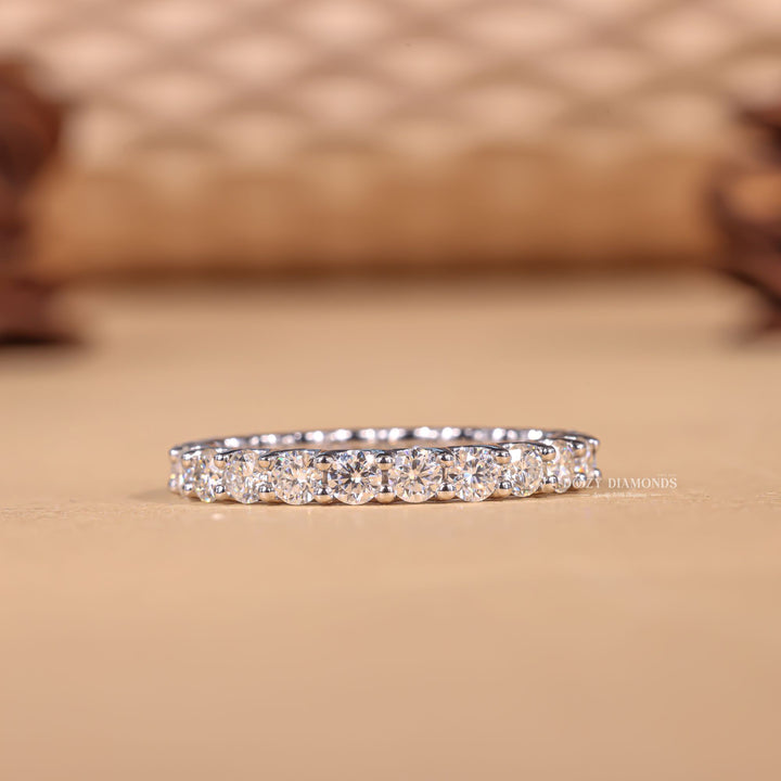Round round diamond wedding band front view