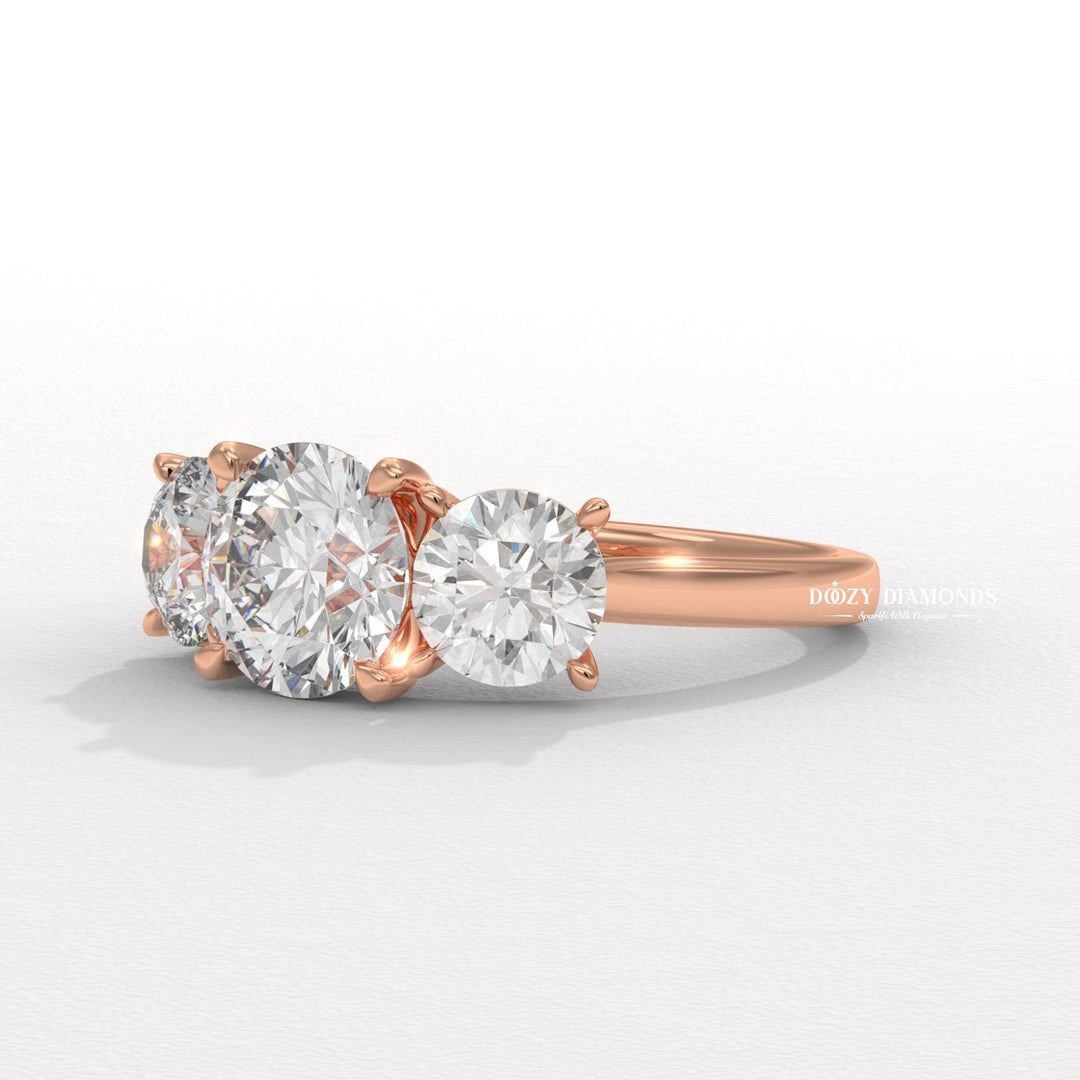 Side angle of round solitaire diamond engagement ring