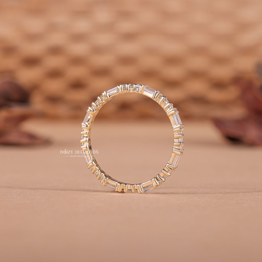 Close-up of 0.25CT round & baguette lab grown diamonds
