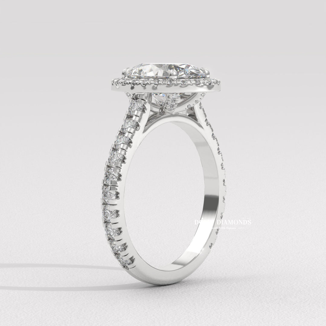Premium oval cut halo engagement ring crafted in solid gold