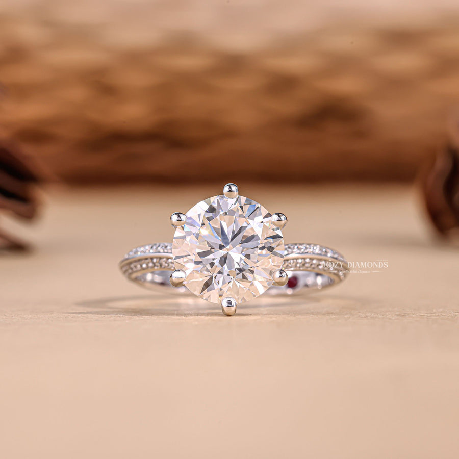 Shop round pave lab grown diamond engagement ring