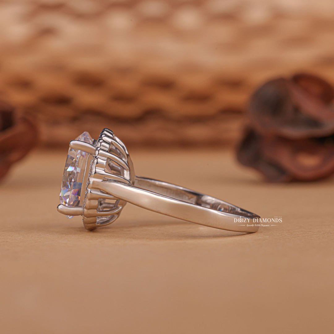Round halo diamond engagement ring available in multiple metals