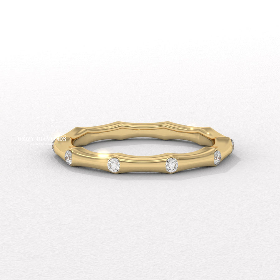 Dainty round diamond wedding band front view