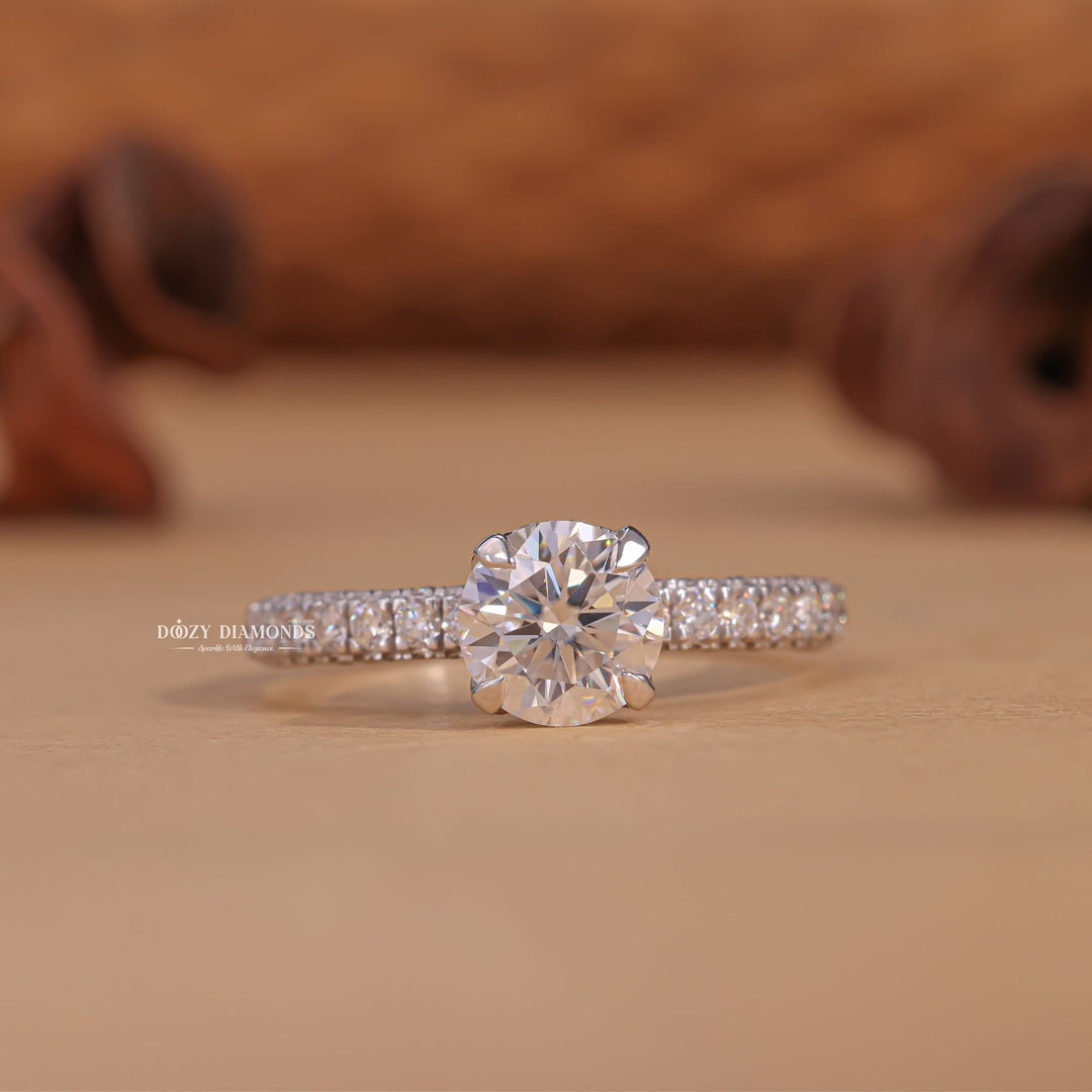 Round cut pave engagement ring available to buy now