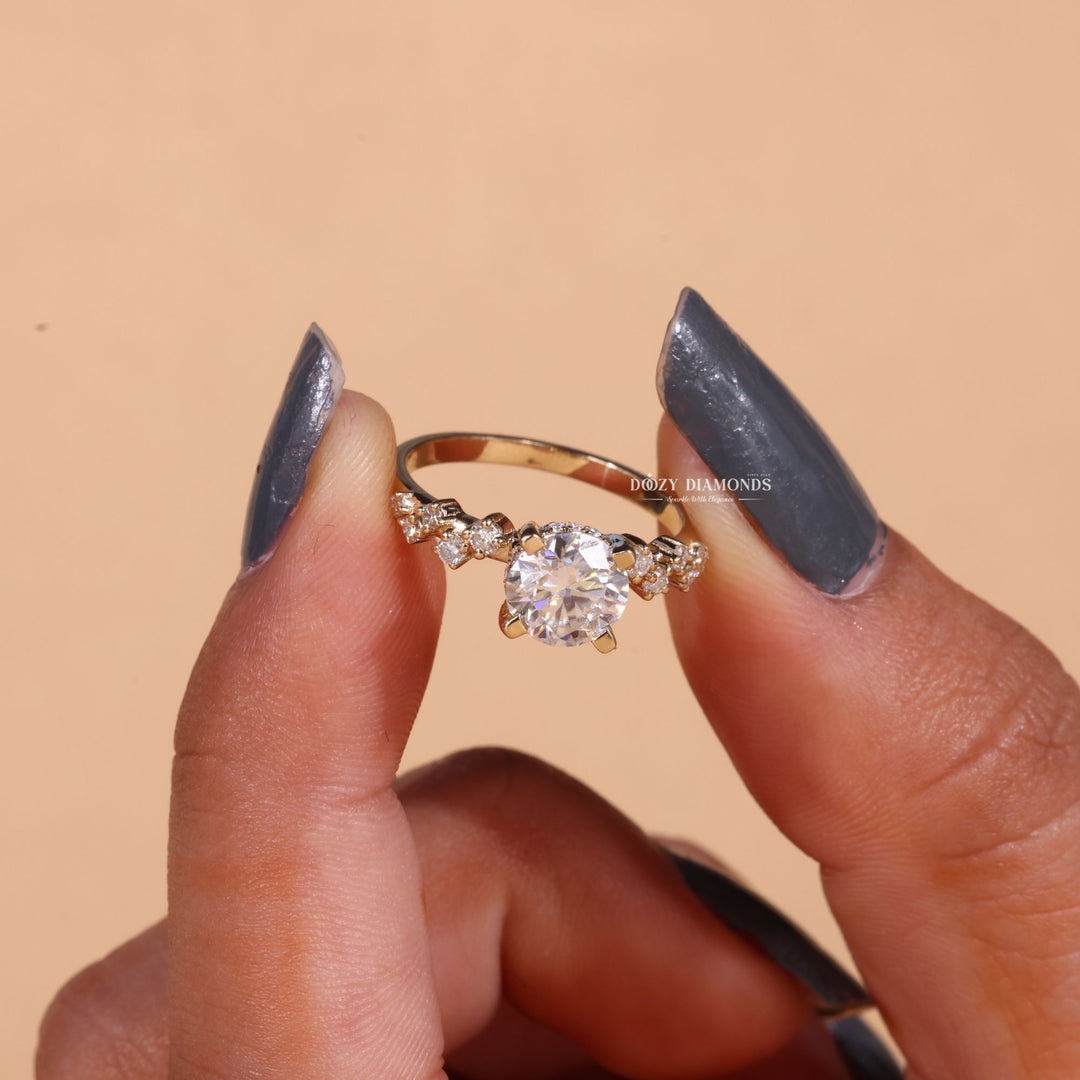 Round cluster engagement ring with IGI certificate and packaging