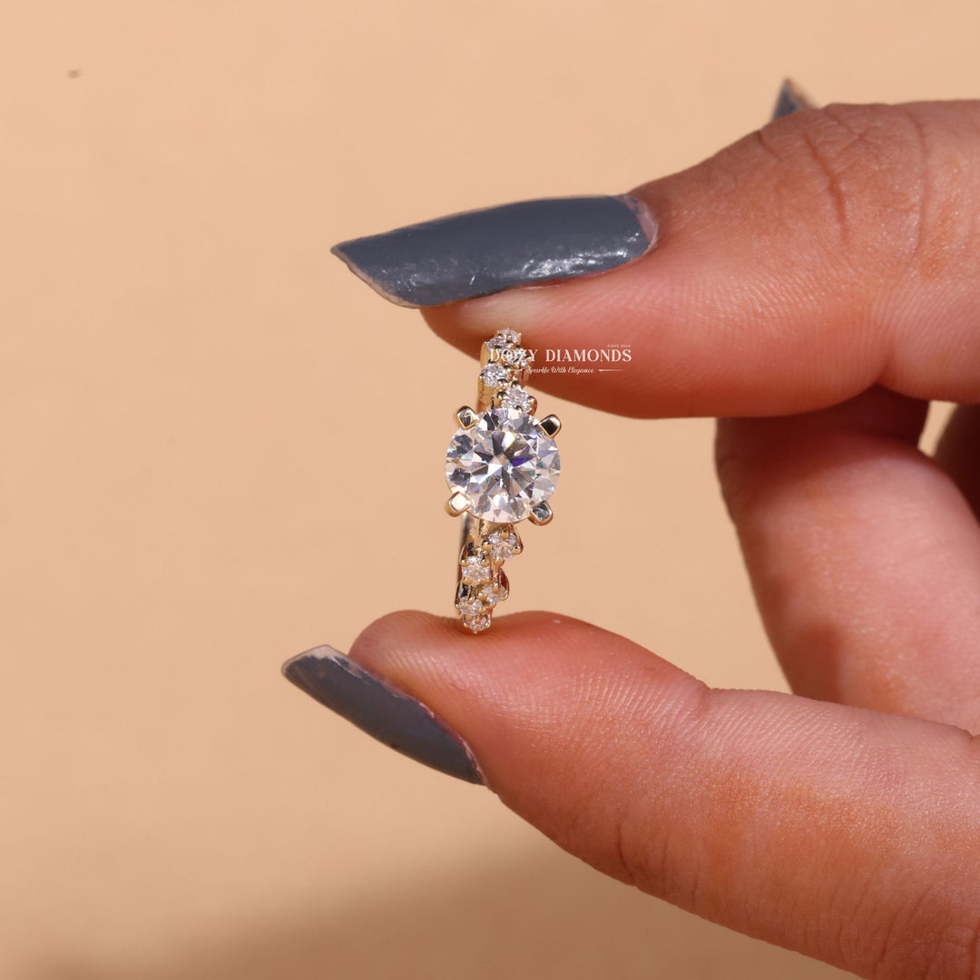 Round cut engagement ring shown with authenticity certificate