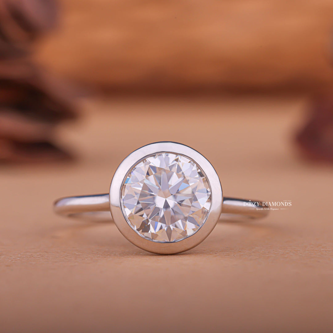 1.50CT round cut bezel engagement ring available to buy now