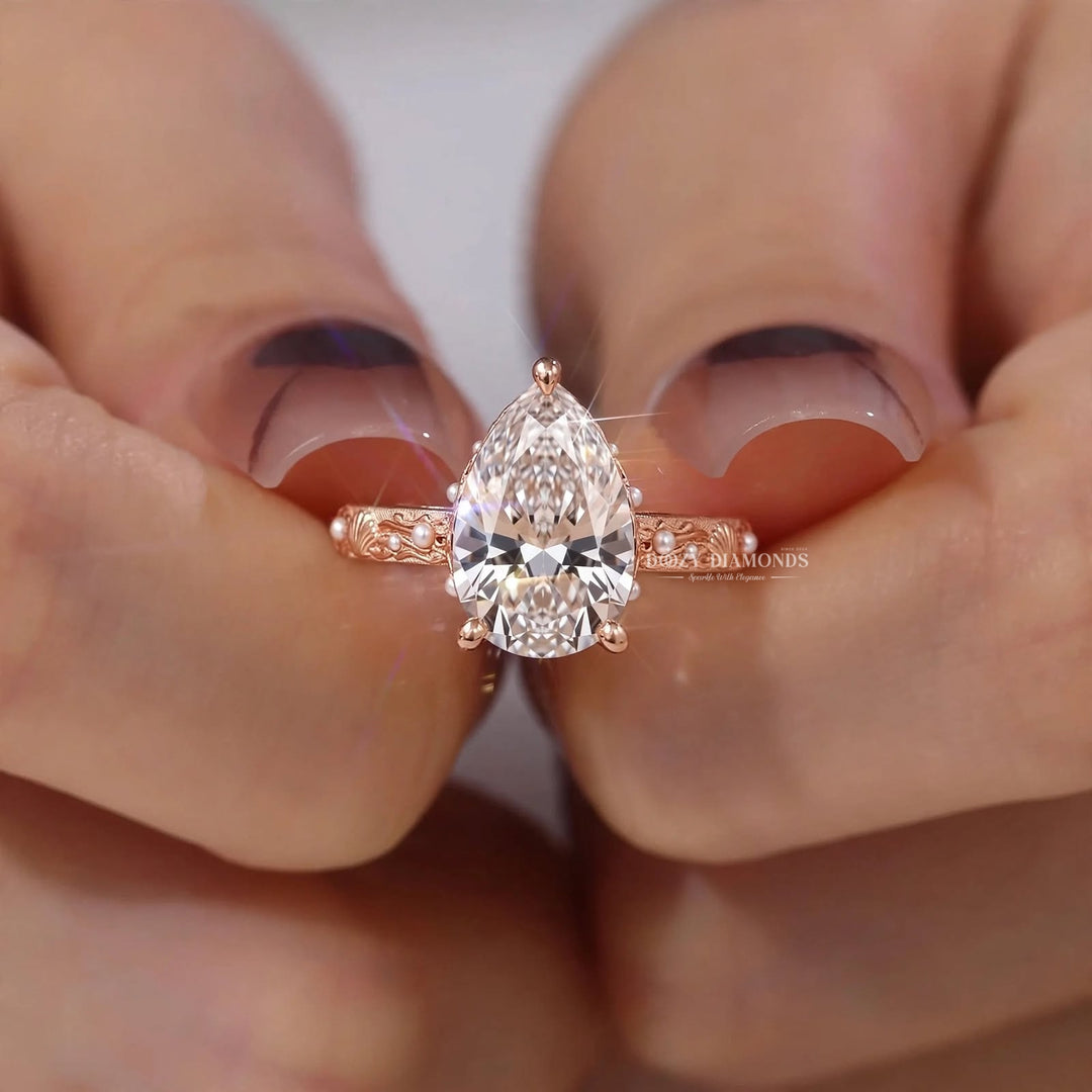 Vintage Style 2.0CT Pear Cut F/VS1 Lab Grown Diamond Three Stone Engagement Ring