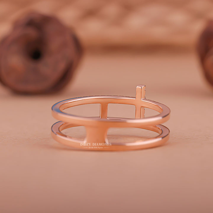 Round diamond band stacked with engagement ring