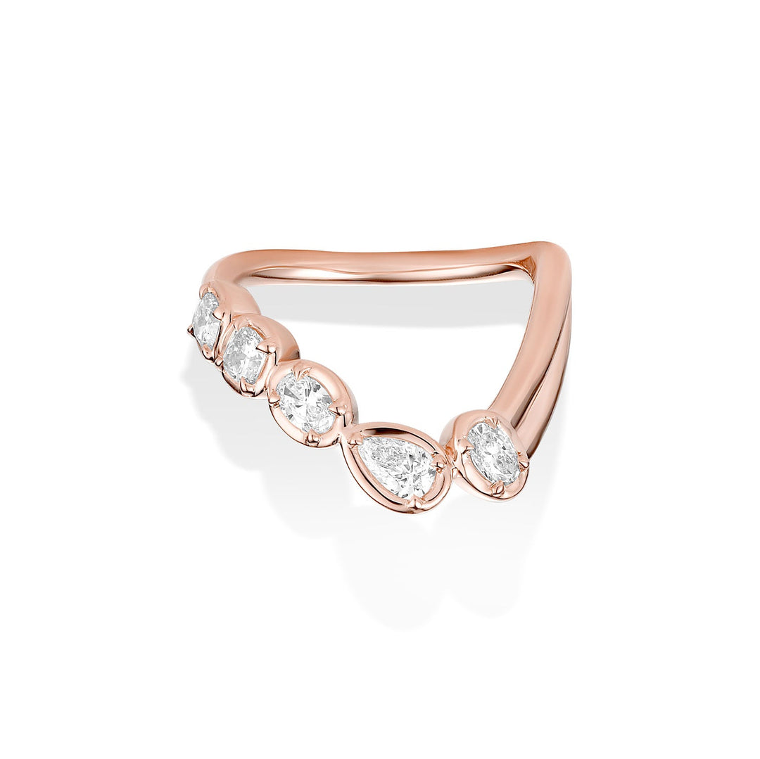 Ethically sourced pears, oval and cushion diamond eternity band