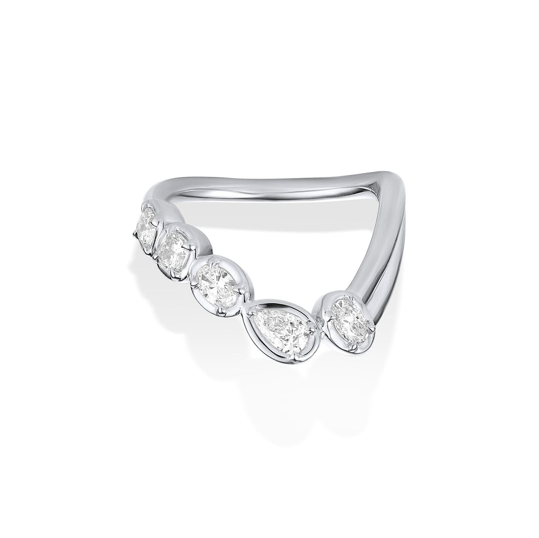 Pears, Oval and Cushion diamond wedding band in white gold