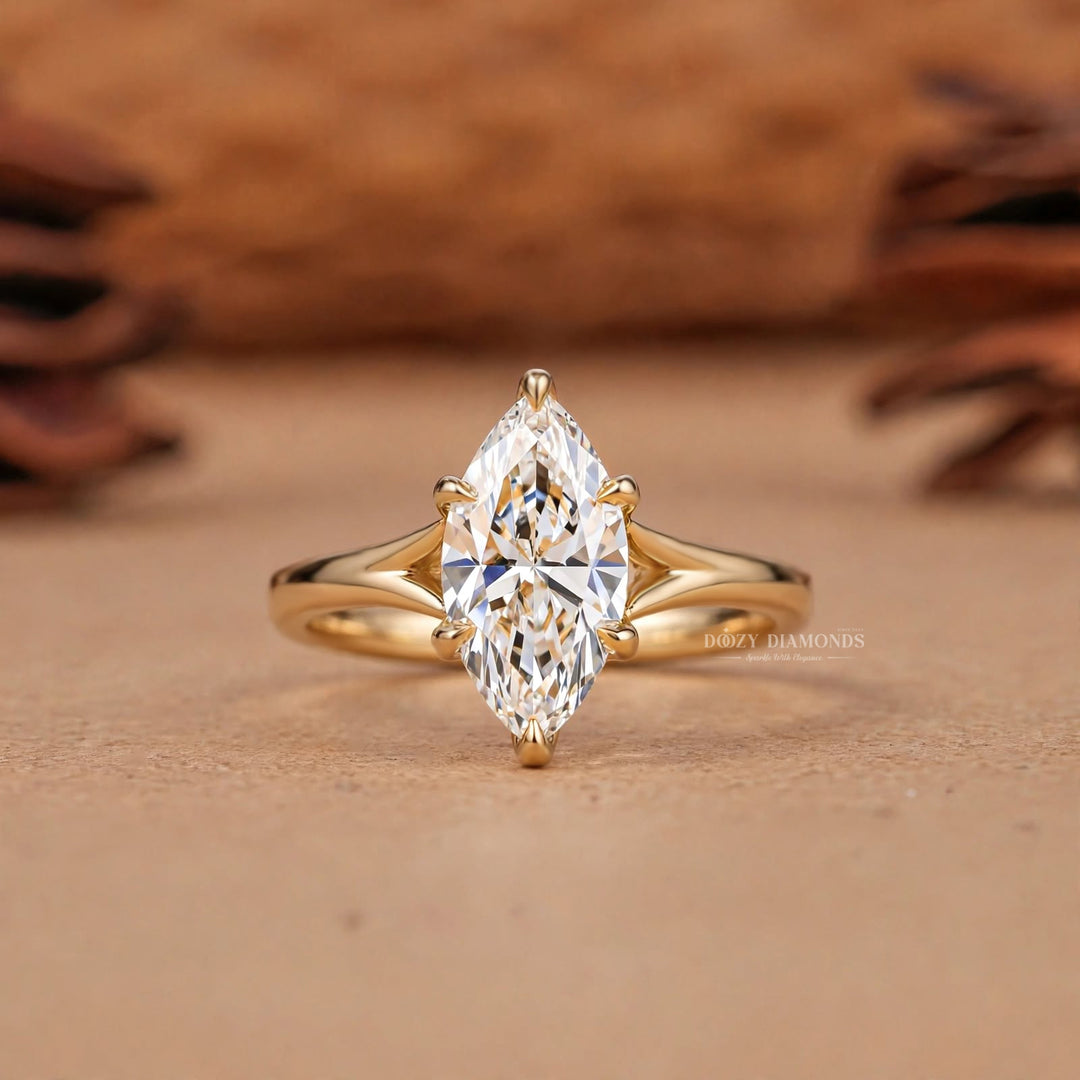 2.50CT Marquise E/VVS1 Lab Grown Diamond Engagement Ring, Split Shank Gold