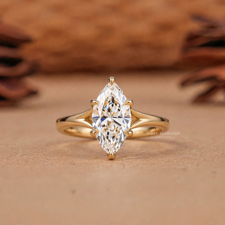 2.50CT Marquise E/VVS1 Lab Grown Diamond Engagement Ring, Split Shank Gold