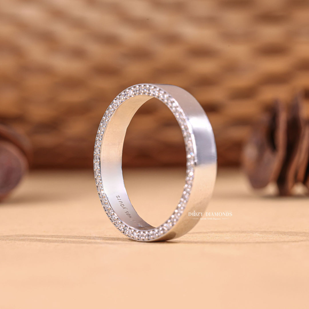 Round diamond band stacked with engagement ring