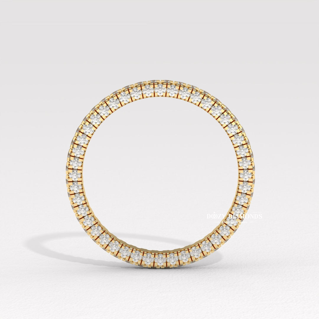 Classic diamond band stacked with engagement ring