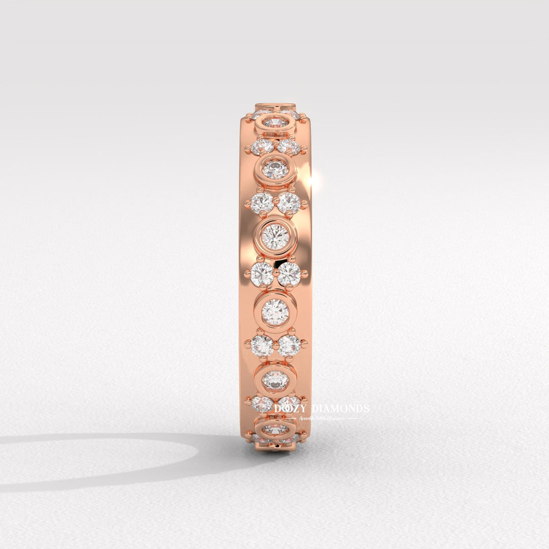 Flush Set lab grown diamond band worn on hand