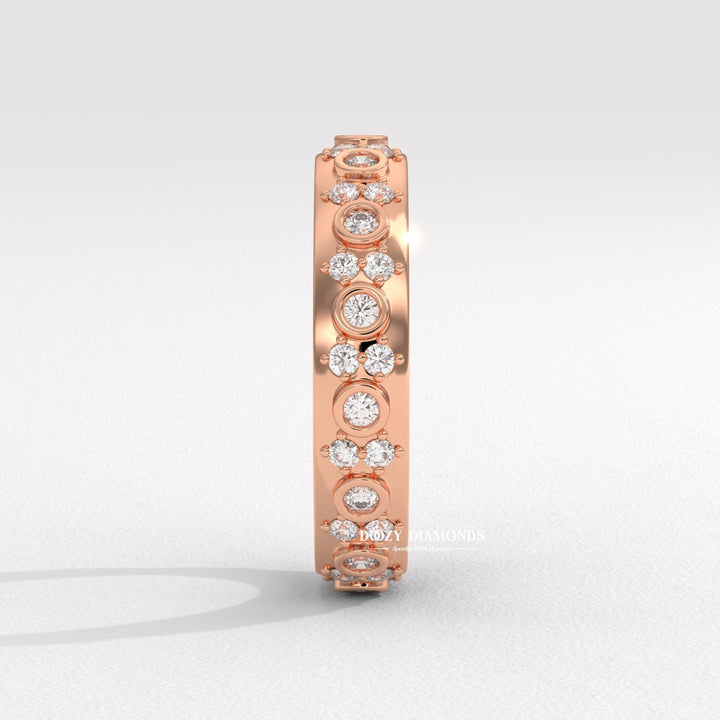 Flush Set lab grown diamond band worn on hand