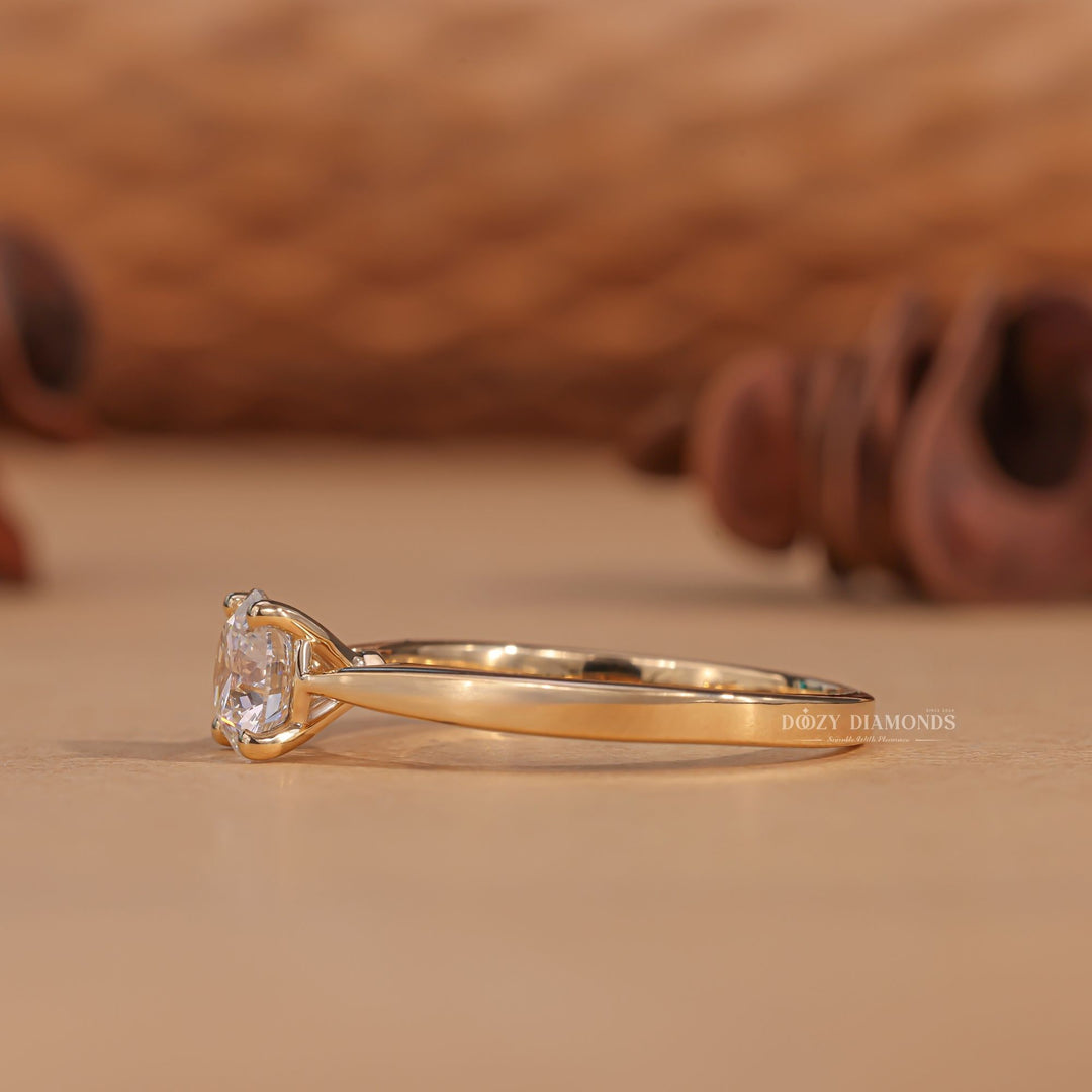 Macro shot of round cut diamond facets in solitaire ring setting