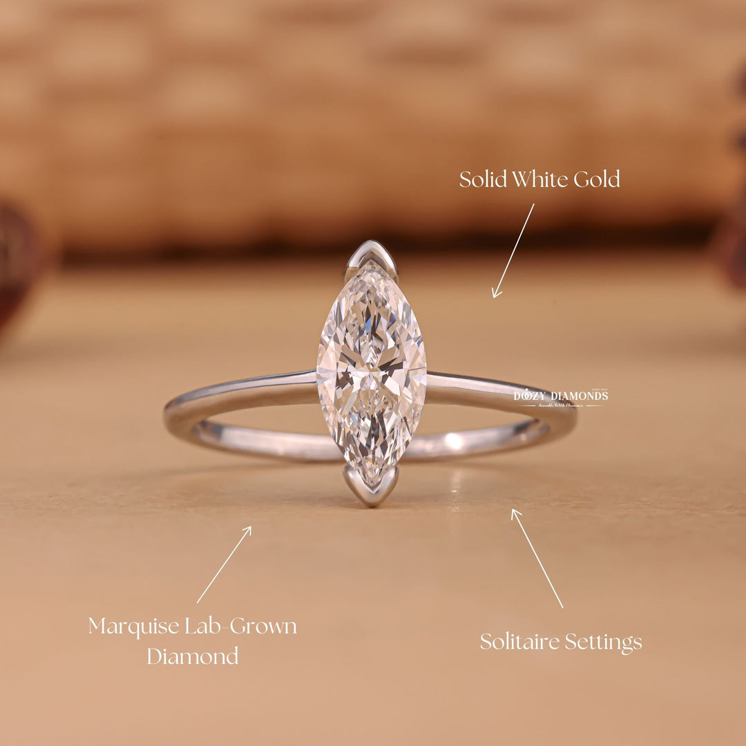 Side angle of marquise solitaire diamond engagement ring