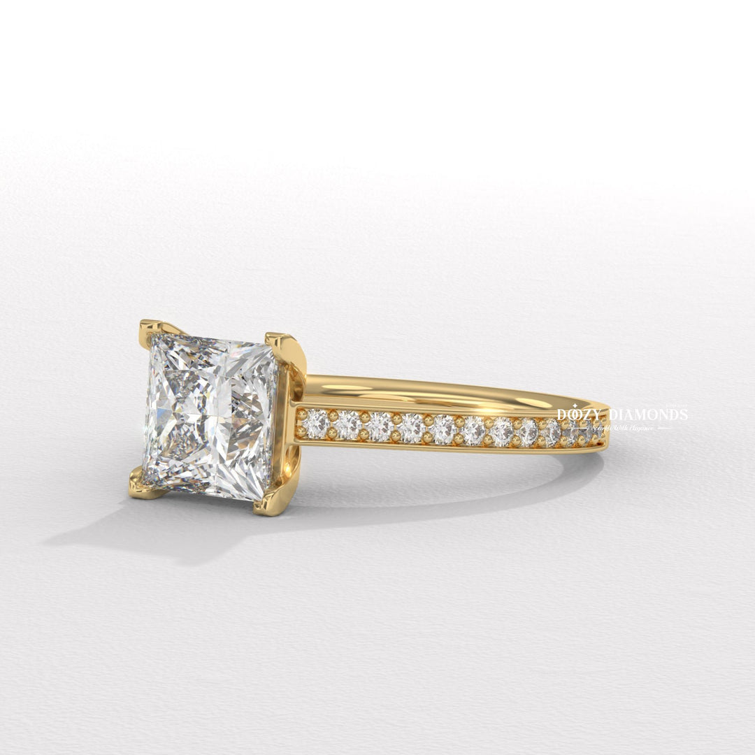 Princess solitaire engagement ring with brilliant diamond sparkle