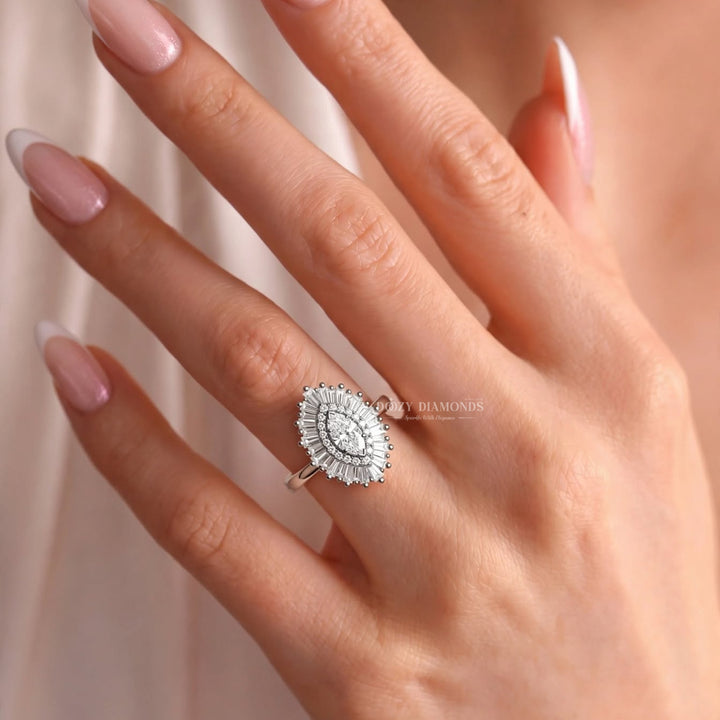 0.50CT Marquise Lab Grown Diamond Double Halo Cluster Engagement Ring