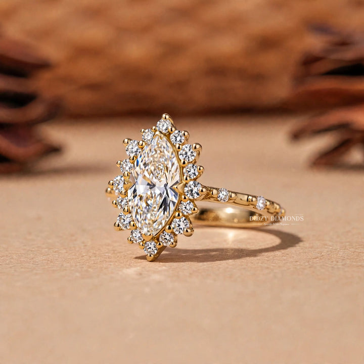 2.0CT Marquise E/VVS2 Lab Grown Diamond Engagement Ring Double Row Gold Pave