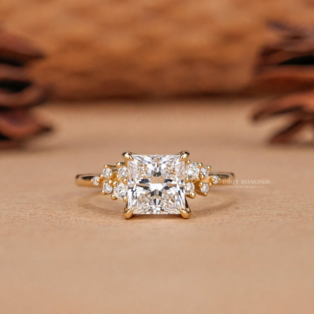 2.50CT Princess Cut Lab Grown Diamond Cluster Engagement Ring For Her