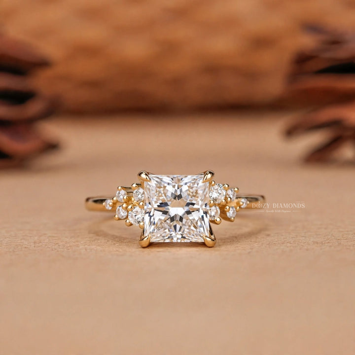2.50CT Princess Cut Lab Grown Diamond Cluster Engagement Ring For Her