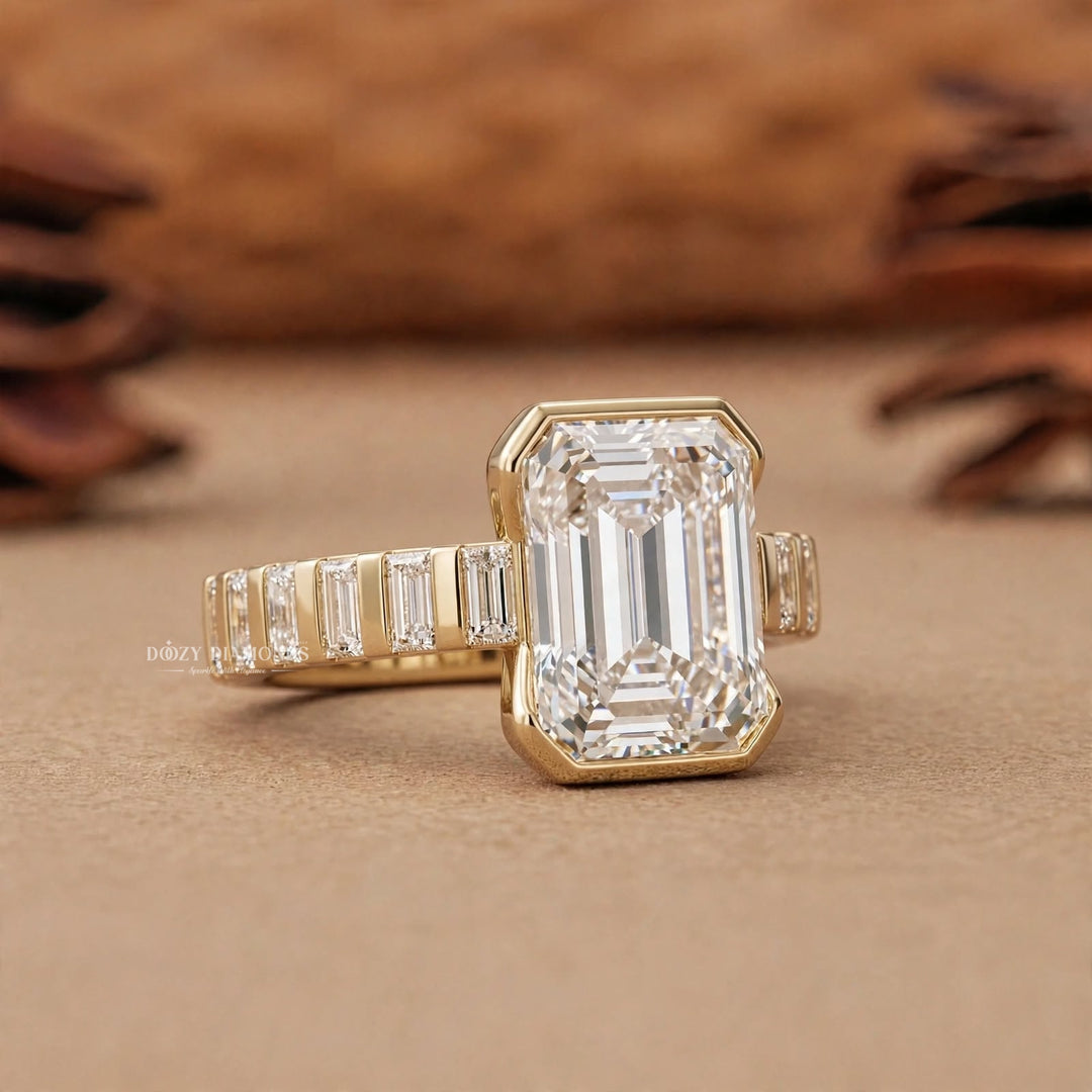 IGI Certified 2.50CT Emerald Cut Bezel Cut Lab Grown Diamond Engagement Ring