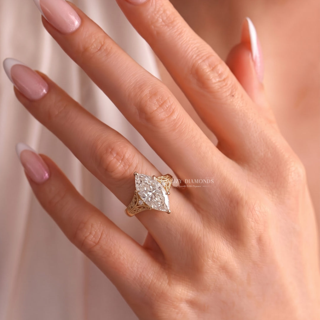 2.50CT Vintage Inspired F/VVS2 Dutch Marquise Lab Grown Diamond Engagement Ring