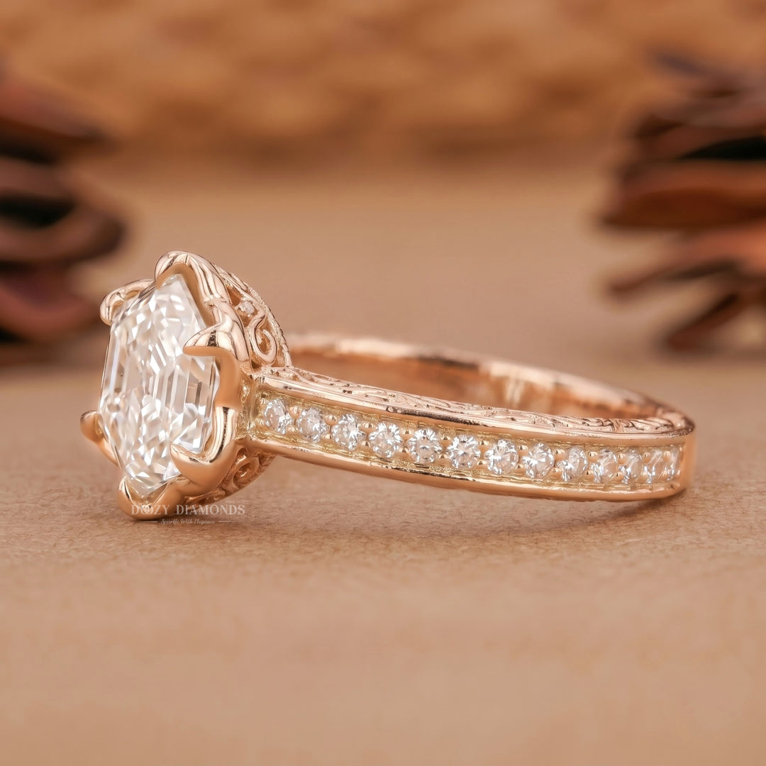2.0CT Hexagonal E/VVS1 Lab Grown Diamond Floral Halo Engagement Ring