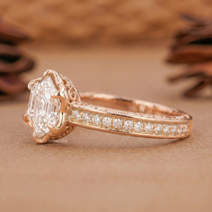 2.0CT Hexagonal E/VVS1 Lab Grown Diamond Floral Halo Engagement Ring