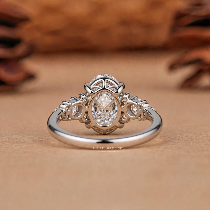 2.50CT Oval Lab Grown Diamond E/VVS Unique Cluster Engagement Ring