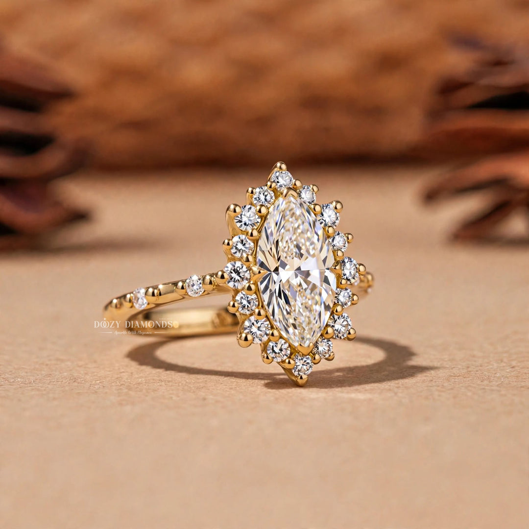 2.0CT Marquise E/VVS2 Lab Grown Diamond Engagement Ring Double Row Gold Pave