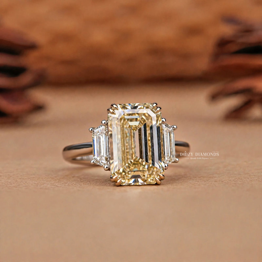 2.50CT Emerald Cut E/VVS1 Fancy Yellow Lab Grown Diamond Engagement Ring, White Gold