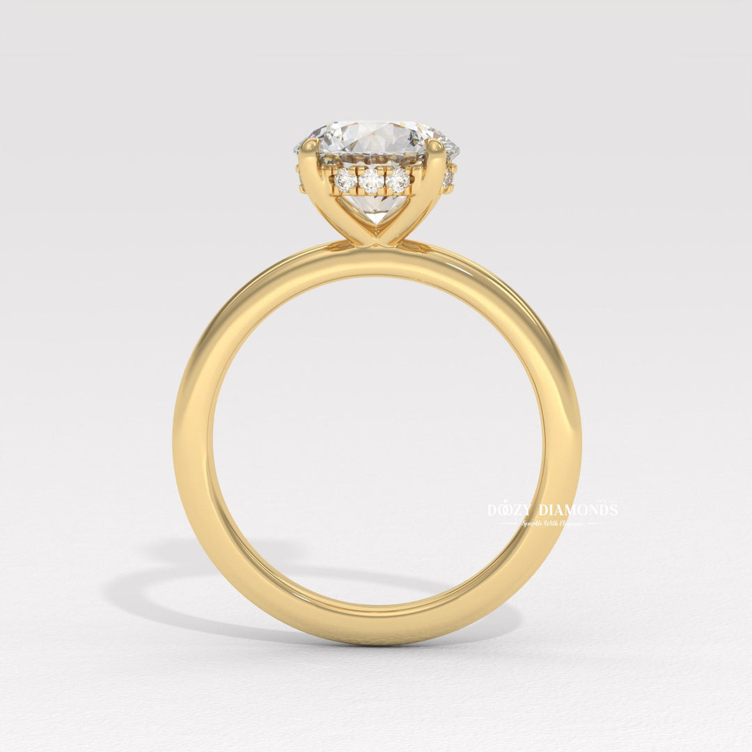 Handcrafted round cut hidden halo lab grown diamond engagement ring