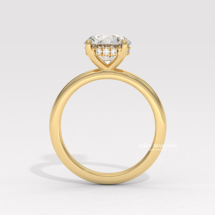 Handcrafted round cut hidden halo lab grown diamond engagement ring